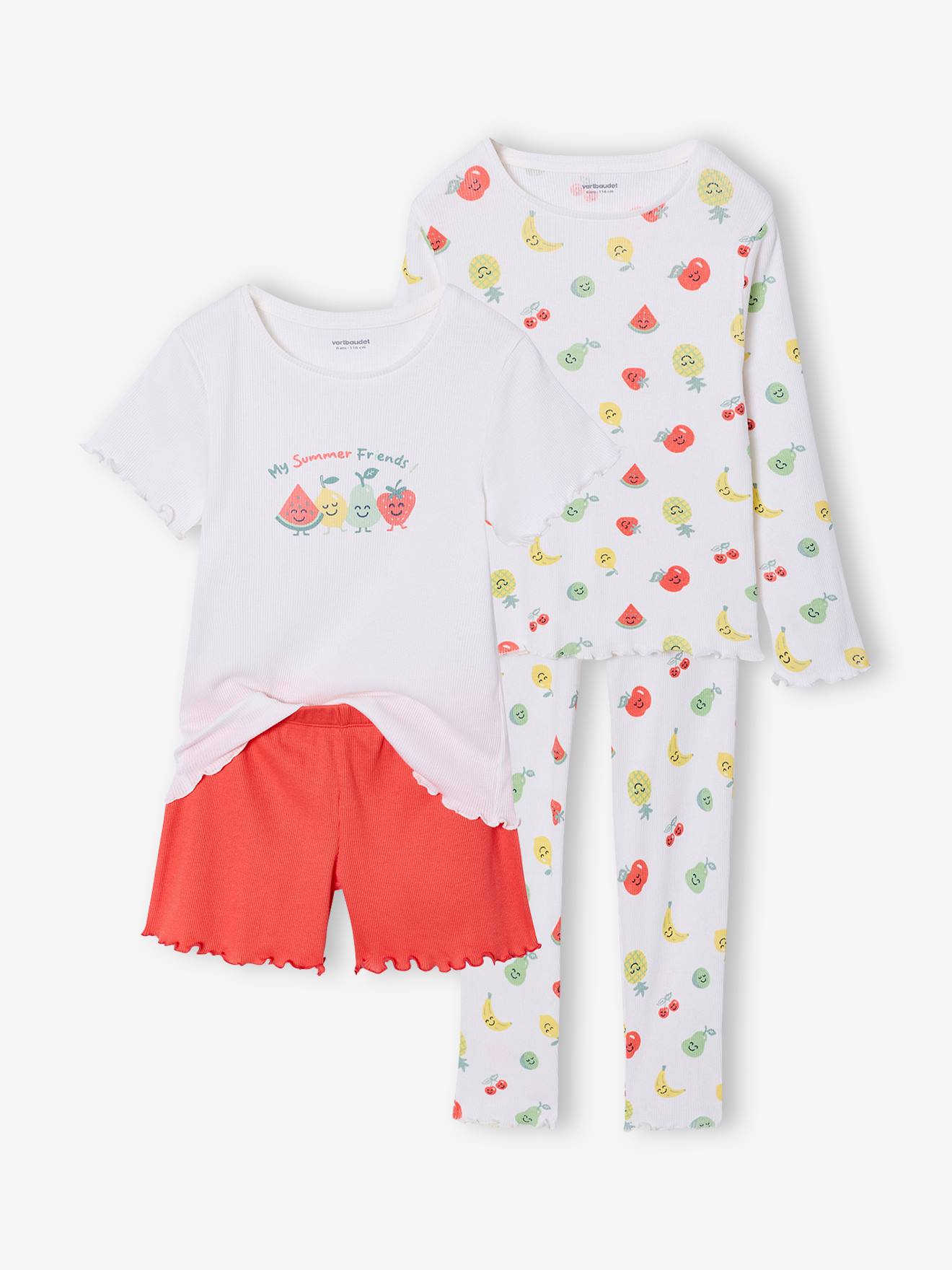 Lot pyjamas fille fruits écru