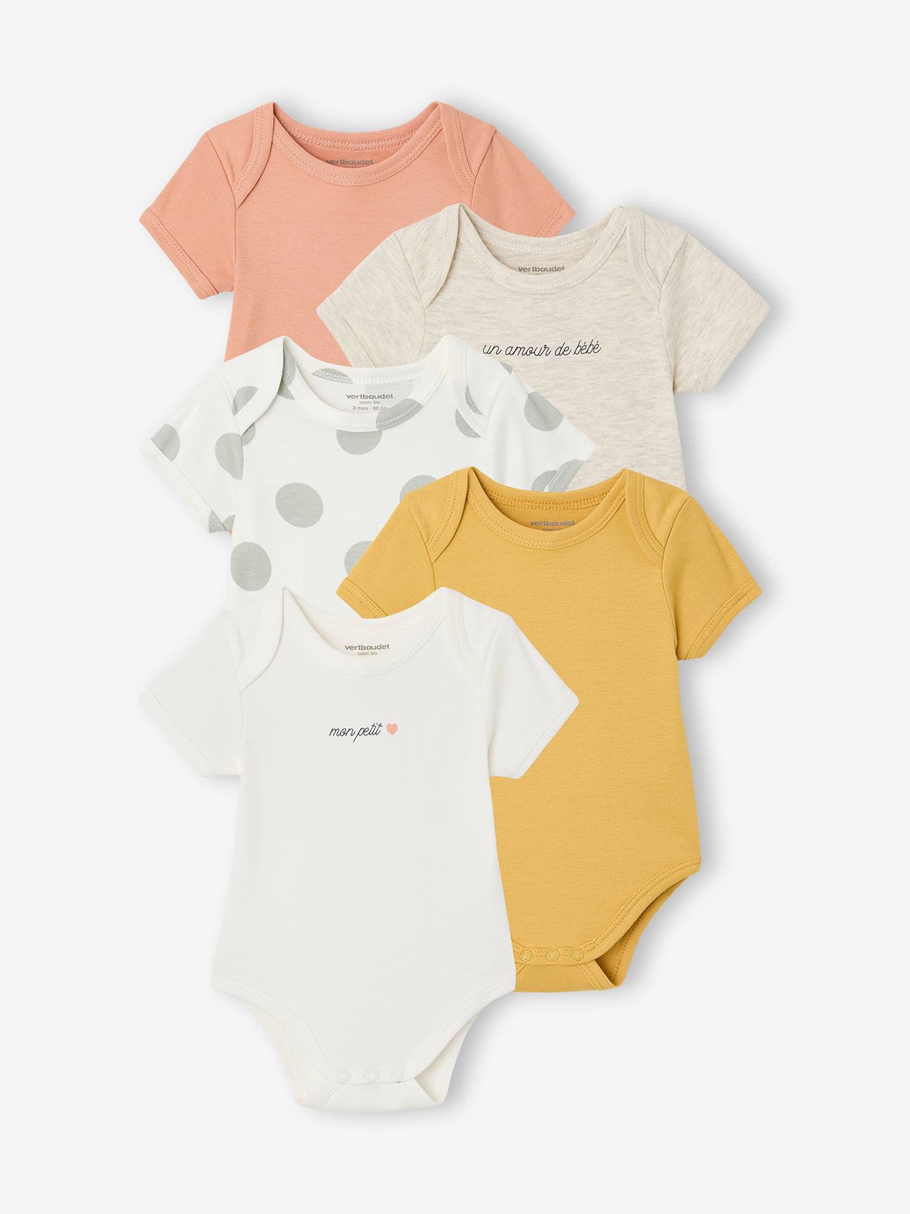 Lot 5 bodies bébé manches courte écru