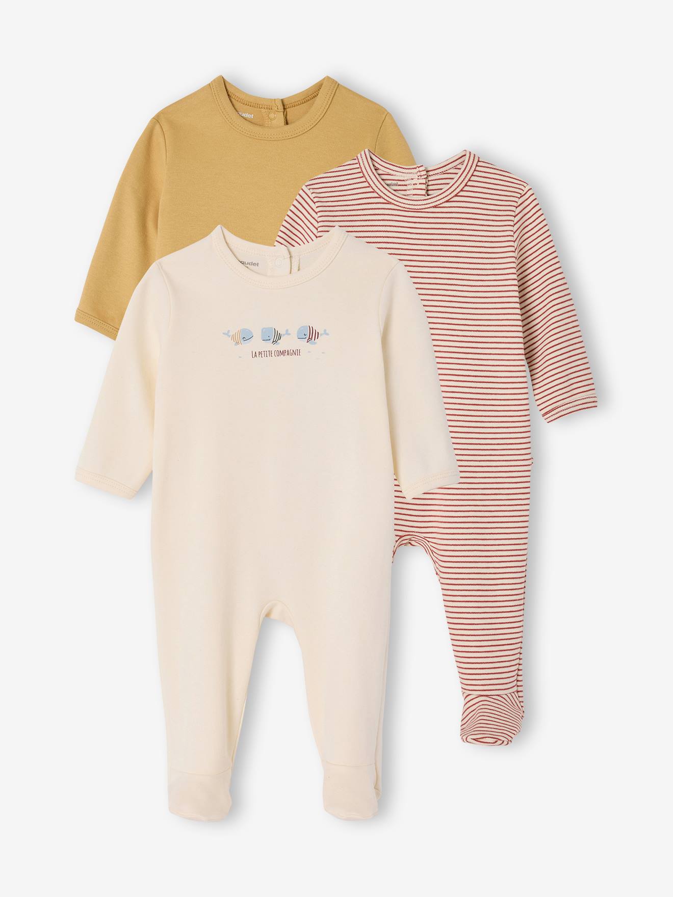 Lot 3 pyjamas bébé en coton bio écru