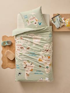 Parure housse de couette et taie d'oreiller TOUR DU MONDE ANIMAUX avec coton recyclé  - vertbaudet enfant
