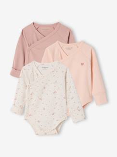 Lot De 3 Bodies Manches Longues Vertbaudet à Motifs Cerises - 100% Coton Bio, Ouverture Américaine, Pour Bébé