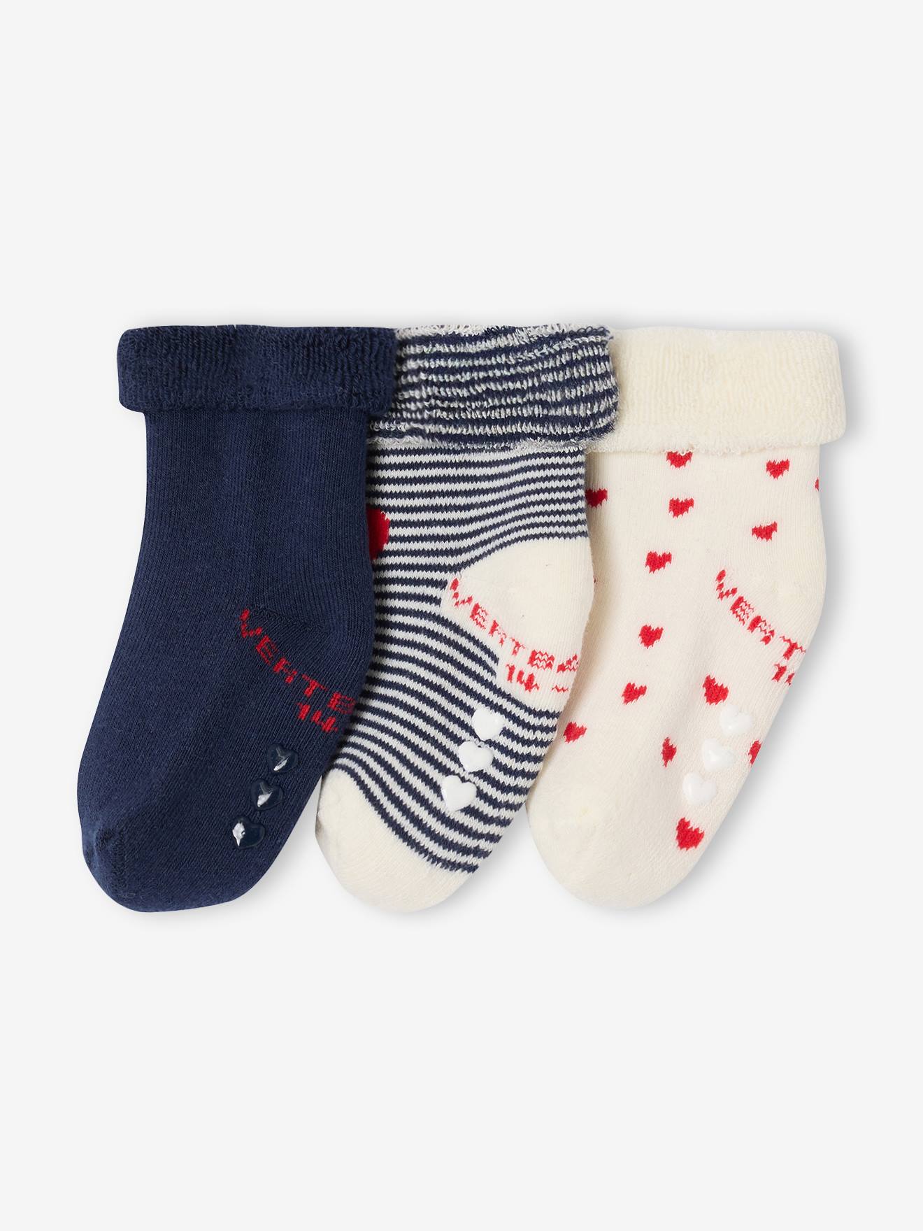 Lot de 3 paires de chaussettes bébé fille coeurs lot écru