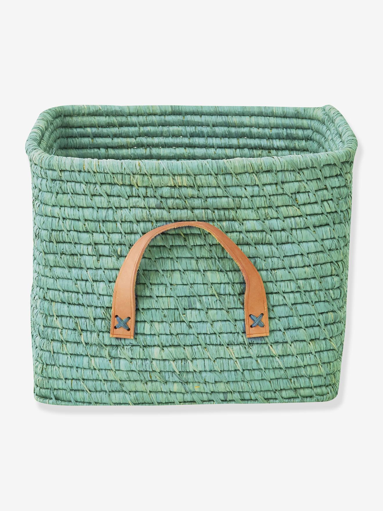 Panier en raphia avec poignées en cuir menthe rice menthe