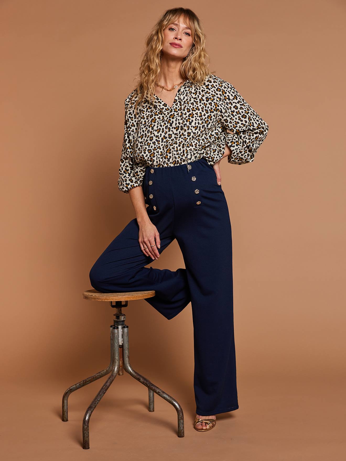 Chemise grossesse à motif léopard écru