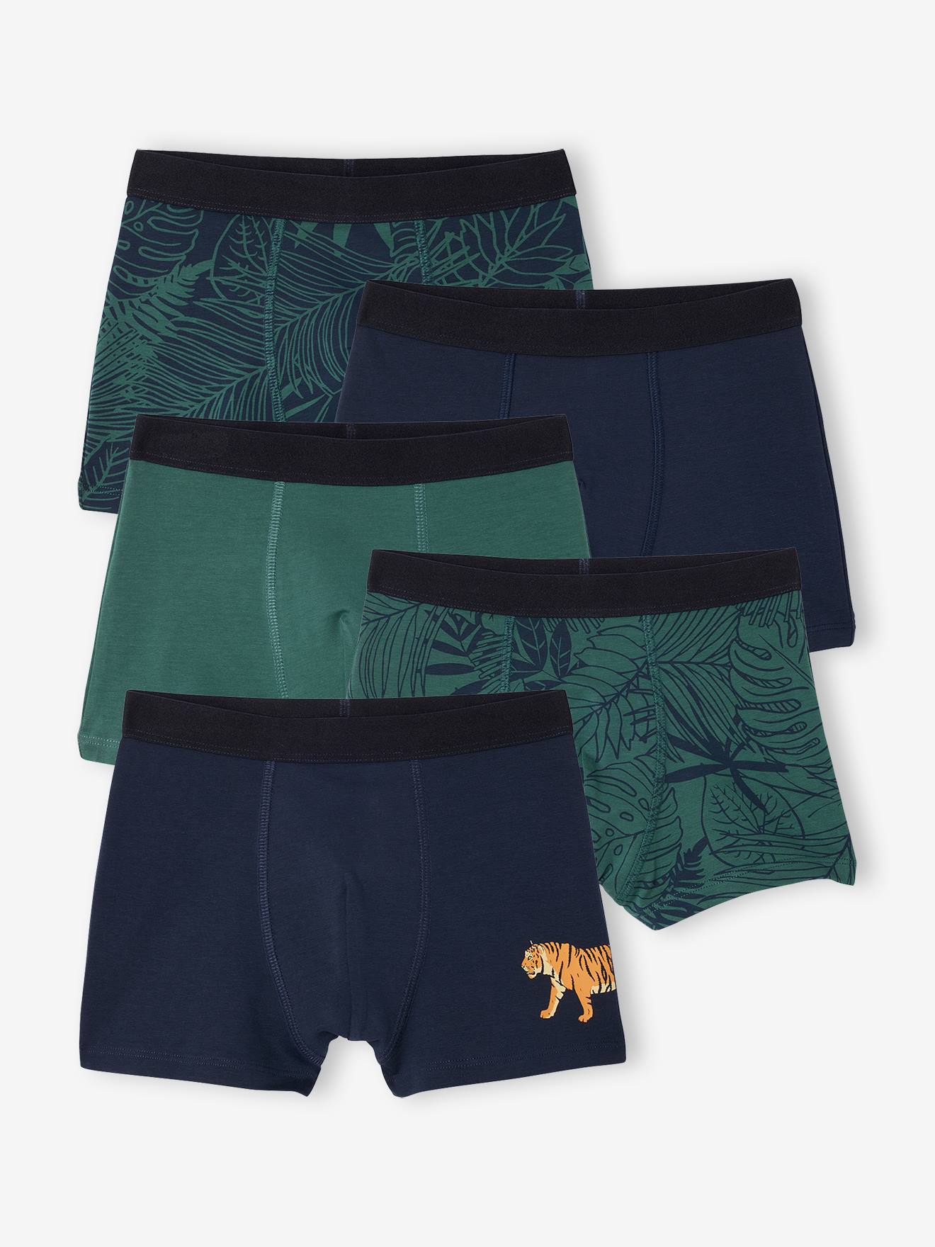 Lot 5 boxers enfant garçon jungle vert anglais