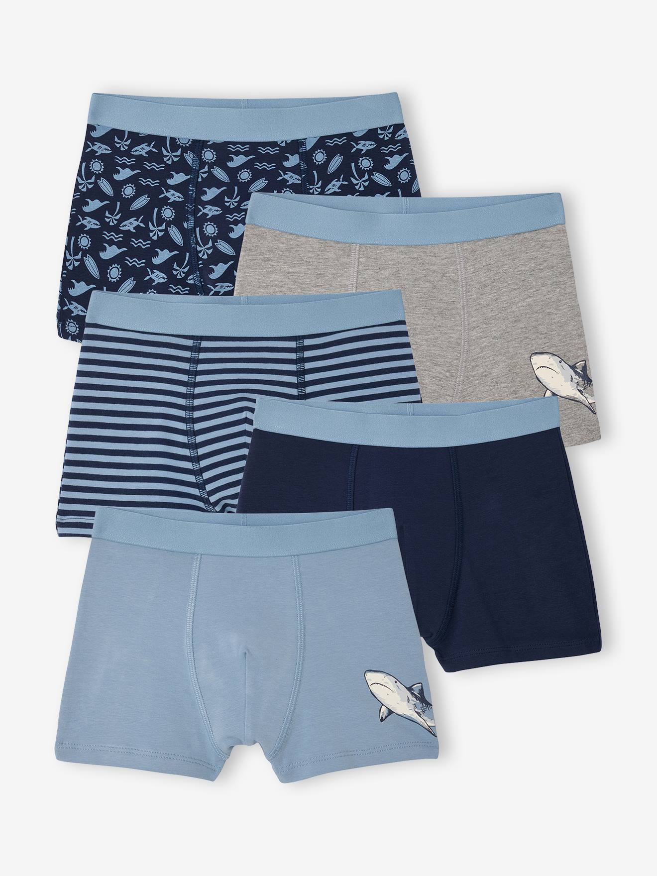 Lot 5 boxers garçon requin bleu grisé