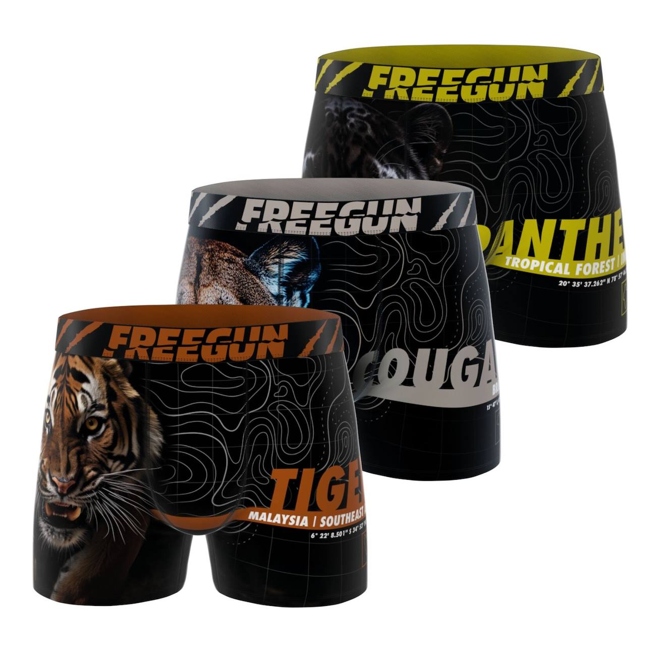 Lot De 3 Boxers Wild Life Marron/noir/jaune/turquoise