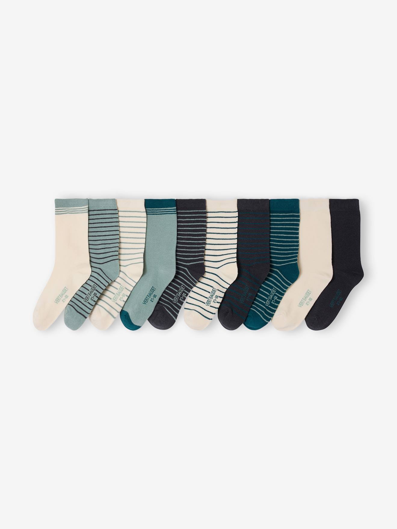 Lot de 10 paires de chaussettes garçon Basics vert émeraude