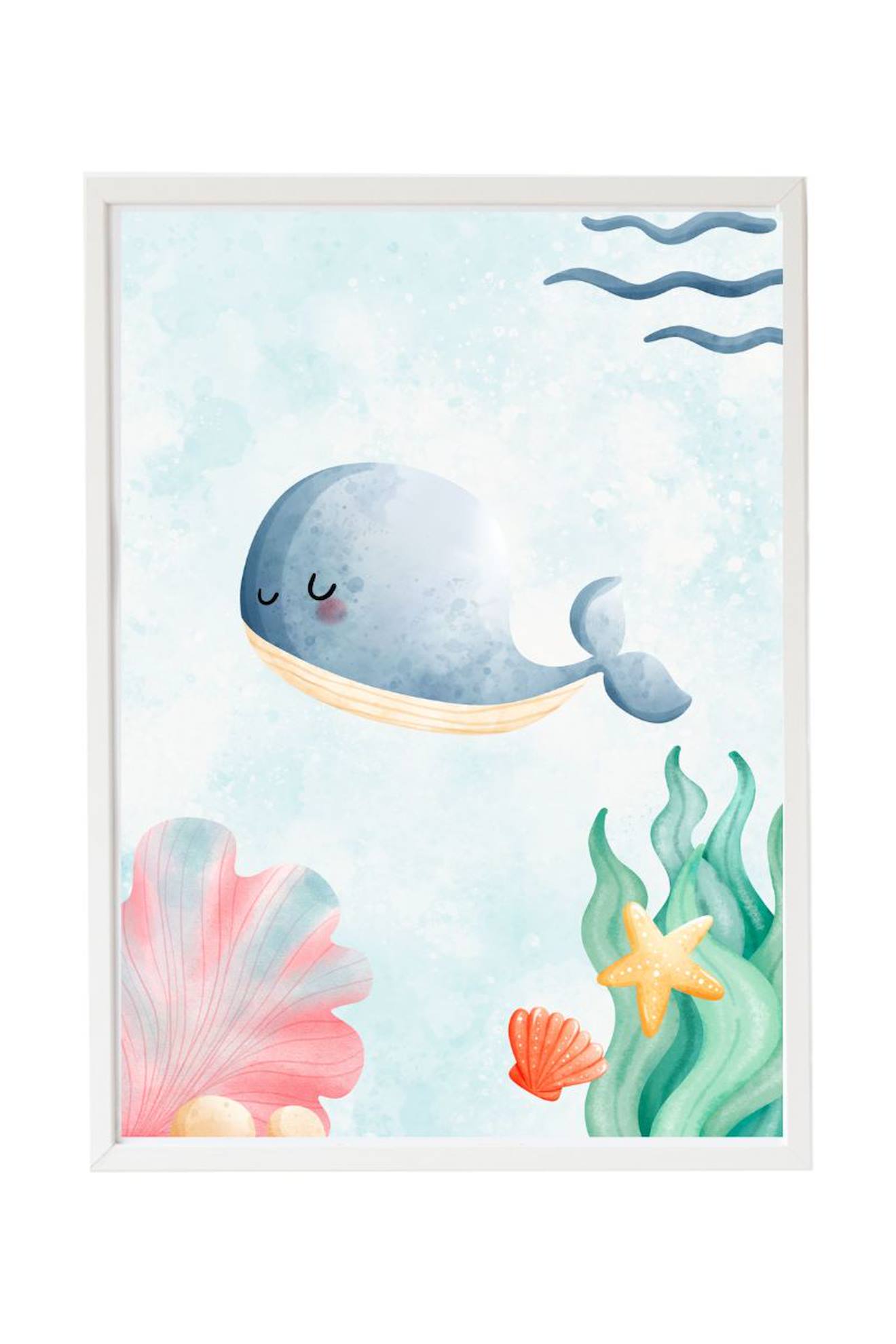 Cadre Mural Enfant Baleine Marine Multi Coloured