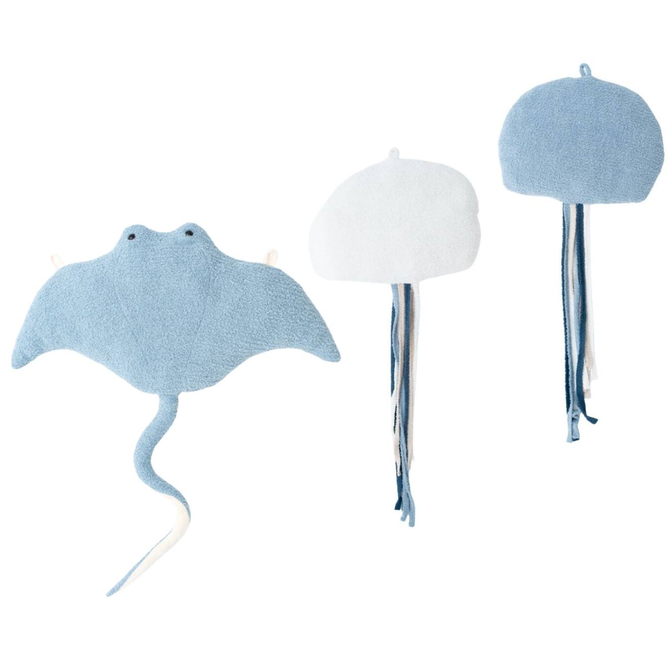 Lot 3 Animaux Océan Méduses + Raie Grey, Light Blue And White Lot 3 Animaux Océan Méduses + Raie Grey, Light Blue And White
