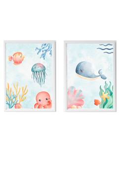 Lot 2 cadres muraux enfant baleine et océan  - vertbaudet enfant