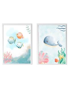 Lot 2 cadres muraux enfant poissons et baleine  - vertbaudet enfant