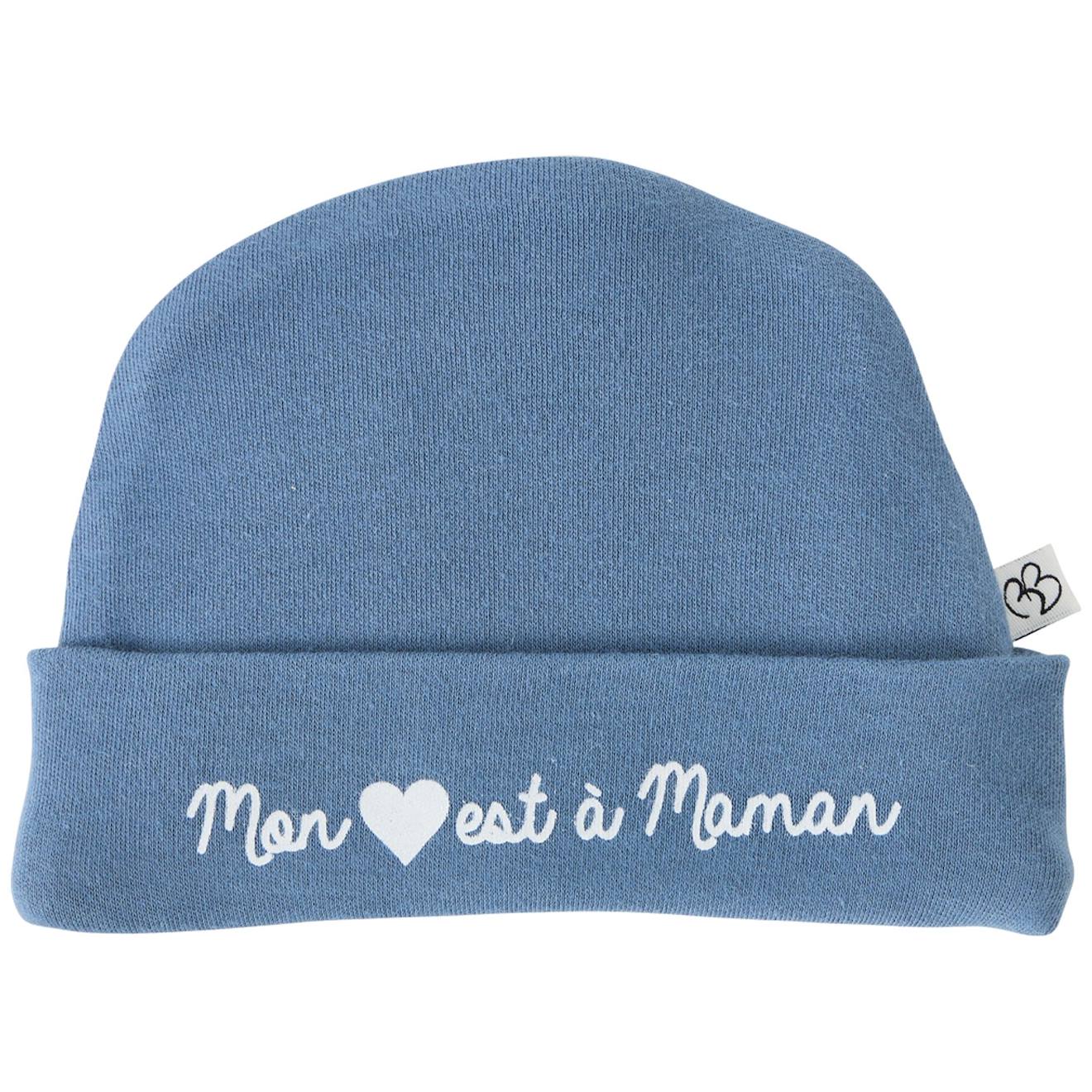 Bonnet De Naissance Doubl Pur Coton Mon Cur Est Maman Pierre Bleue Pierre Bleue 12$