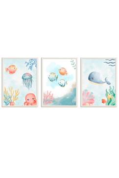 Lot 3 cadres muraux enfant univers océan  - vertbaudet enfant