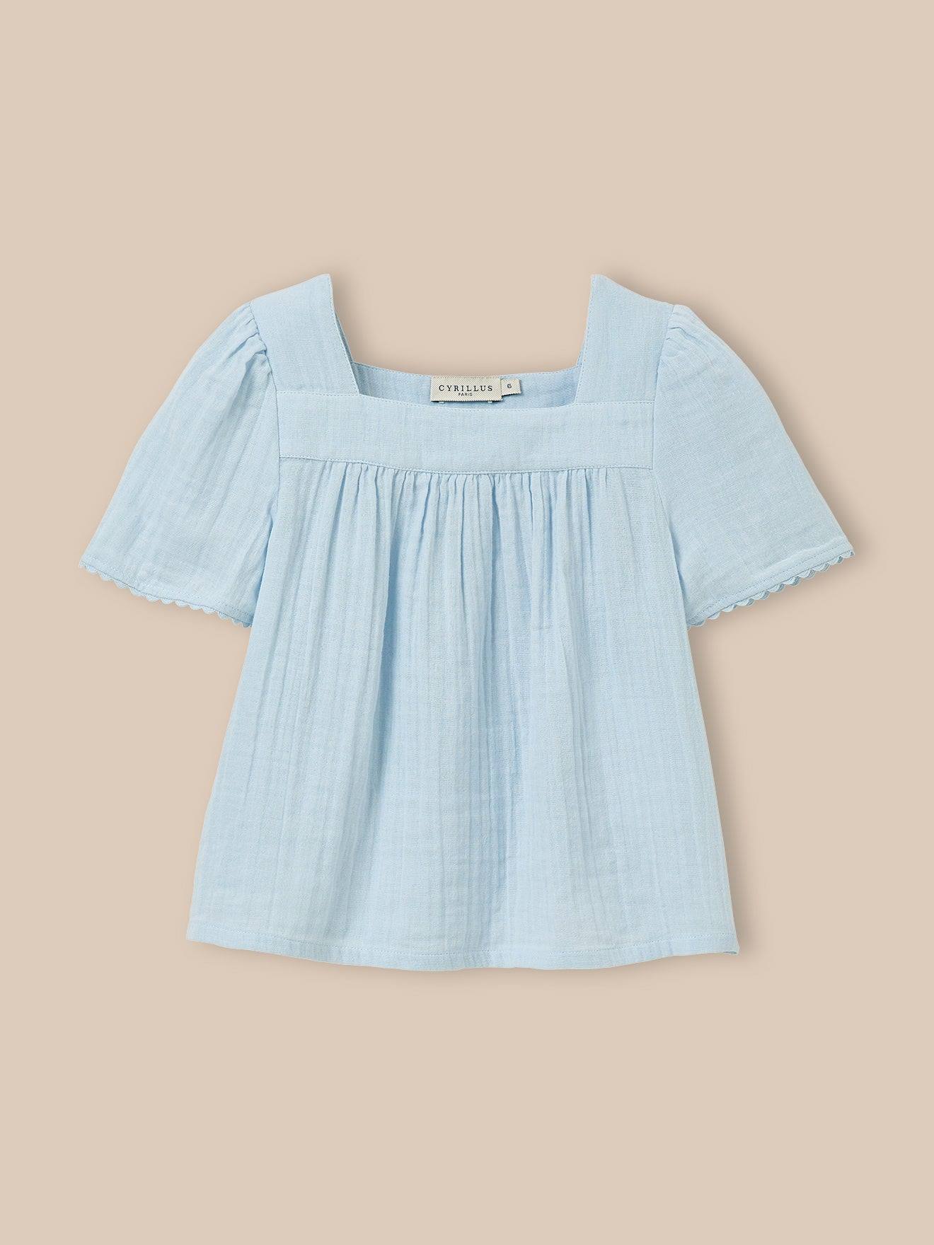 Chemise En Gaze Fille - Coton Biologique Bleu Pastel