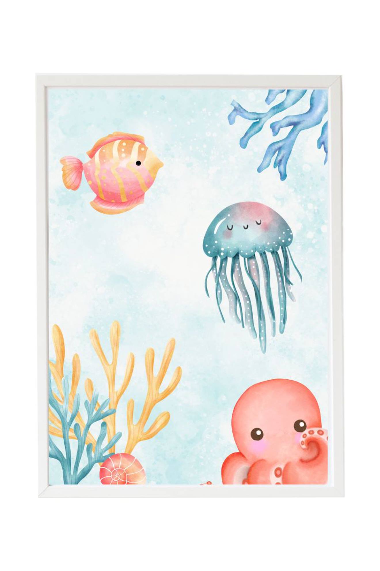 Cadre Mural Enfant Animaux Marins Multi Coloured