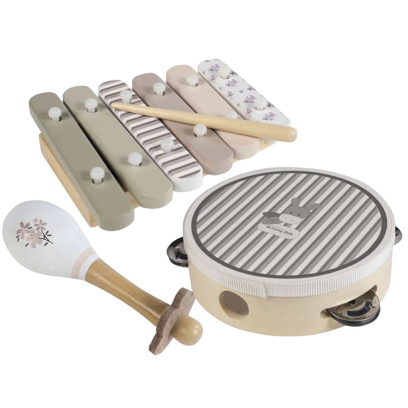 Ensemble D'instruments De Musique En Bois Botton Gris, Rose