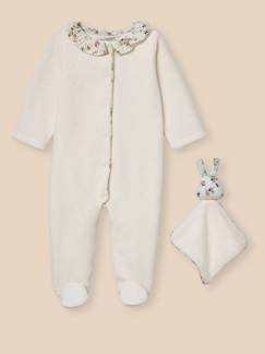 Bébé-Pyjama, surpyjama-Dors-bien velours et tissu liberty + doudou bébé