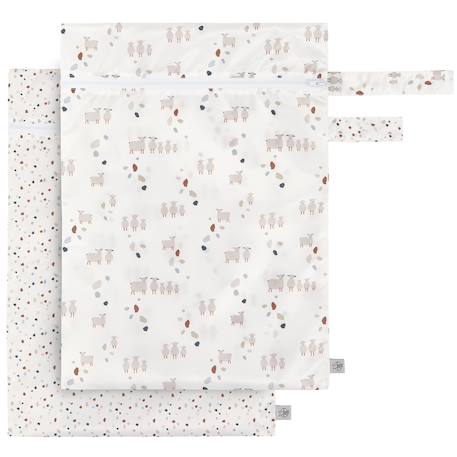 Lassig - Sac À Couches Imperméable Tiny Farmer Pois Et Mouton Blanc, Bleu, Beige