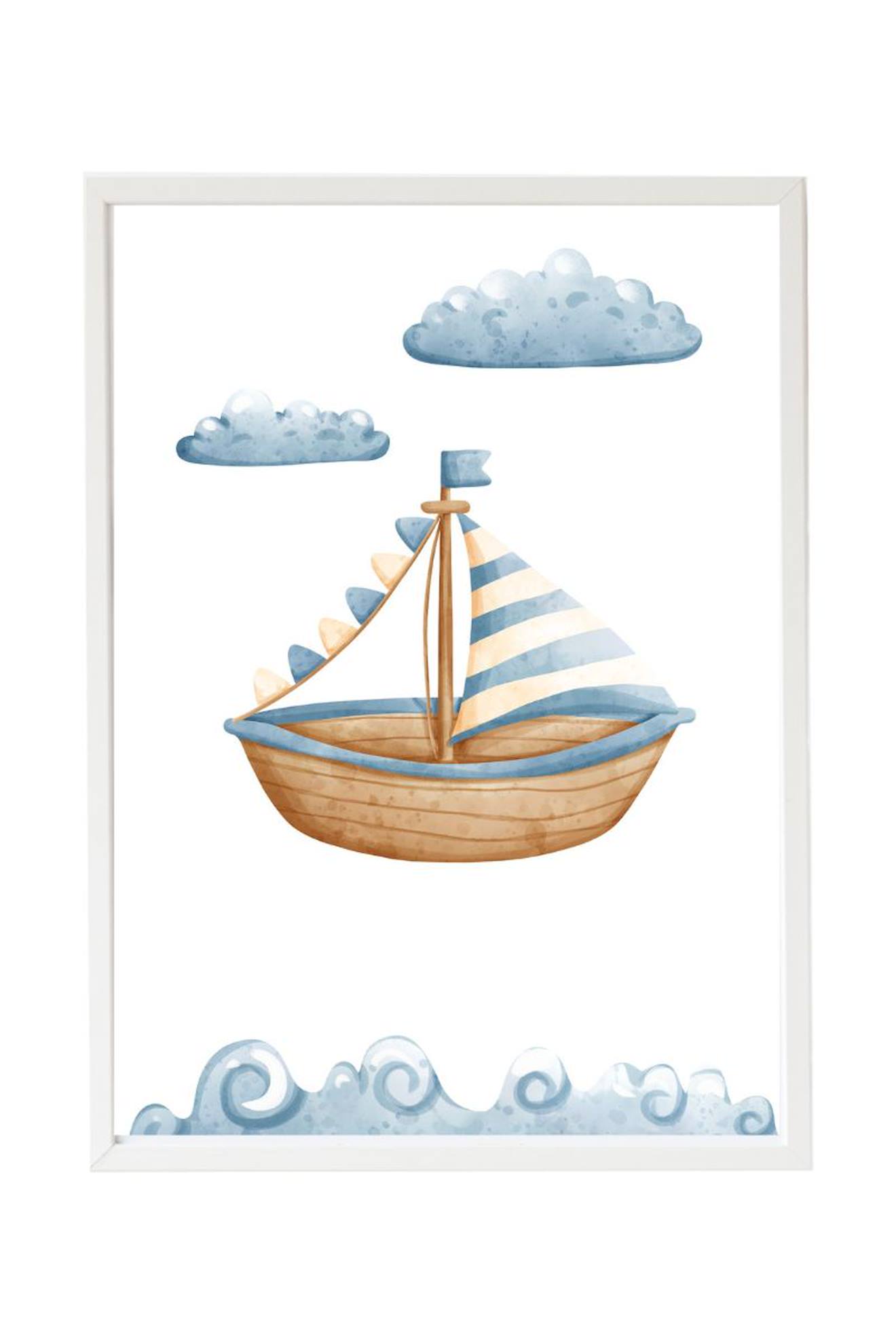 Cadre Mural Enfant Bateau Marin Multi Coloured