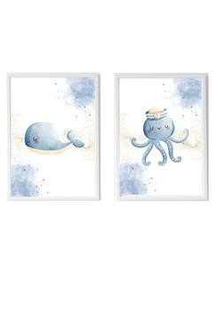 Lot 2 cadres muraux enfant baleine et poulpe  - vertbaudet enfant