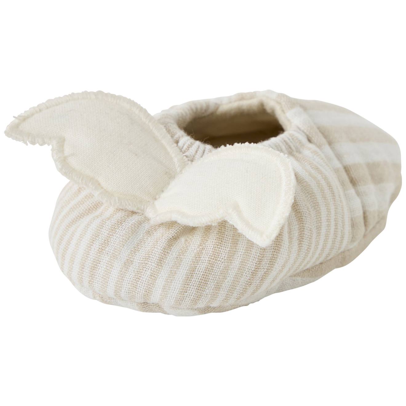 Chaussons Avec Ailes D'ange Gaze De Coton Rayé Galet (0-6 Mois) Beige, Blanc (Bb&Co) - Image 1