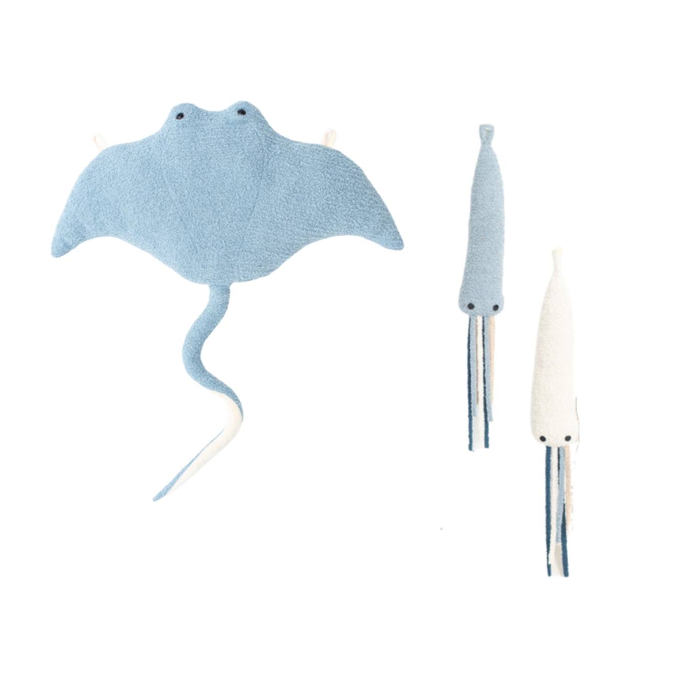 Lot 3 Animaux Océan Raie + Mini Pulpes Light Blue And White Lot 3 Animaux Océan Raie + Mini Pulpes Light Blue And White