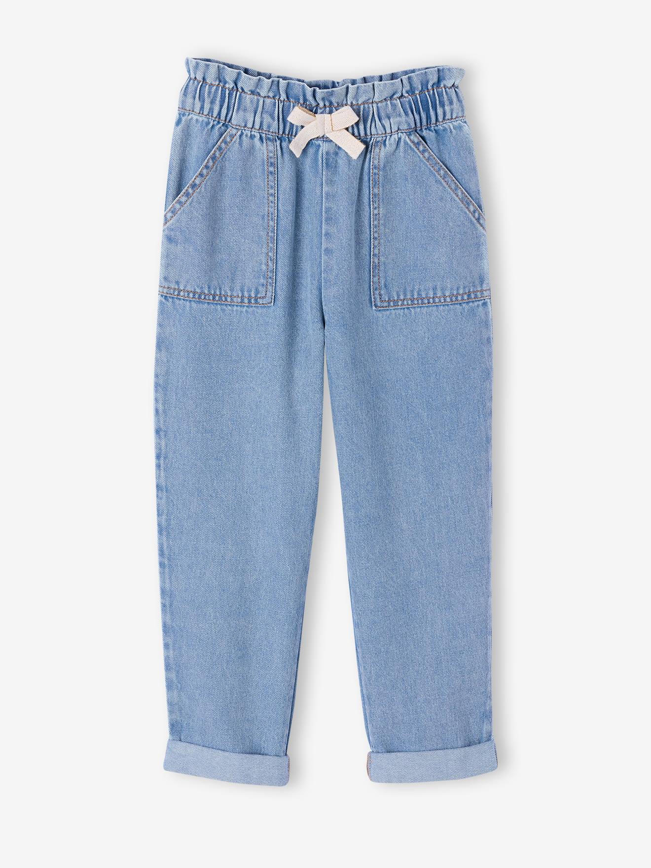 Pantalon paperbag denim bleu clair