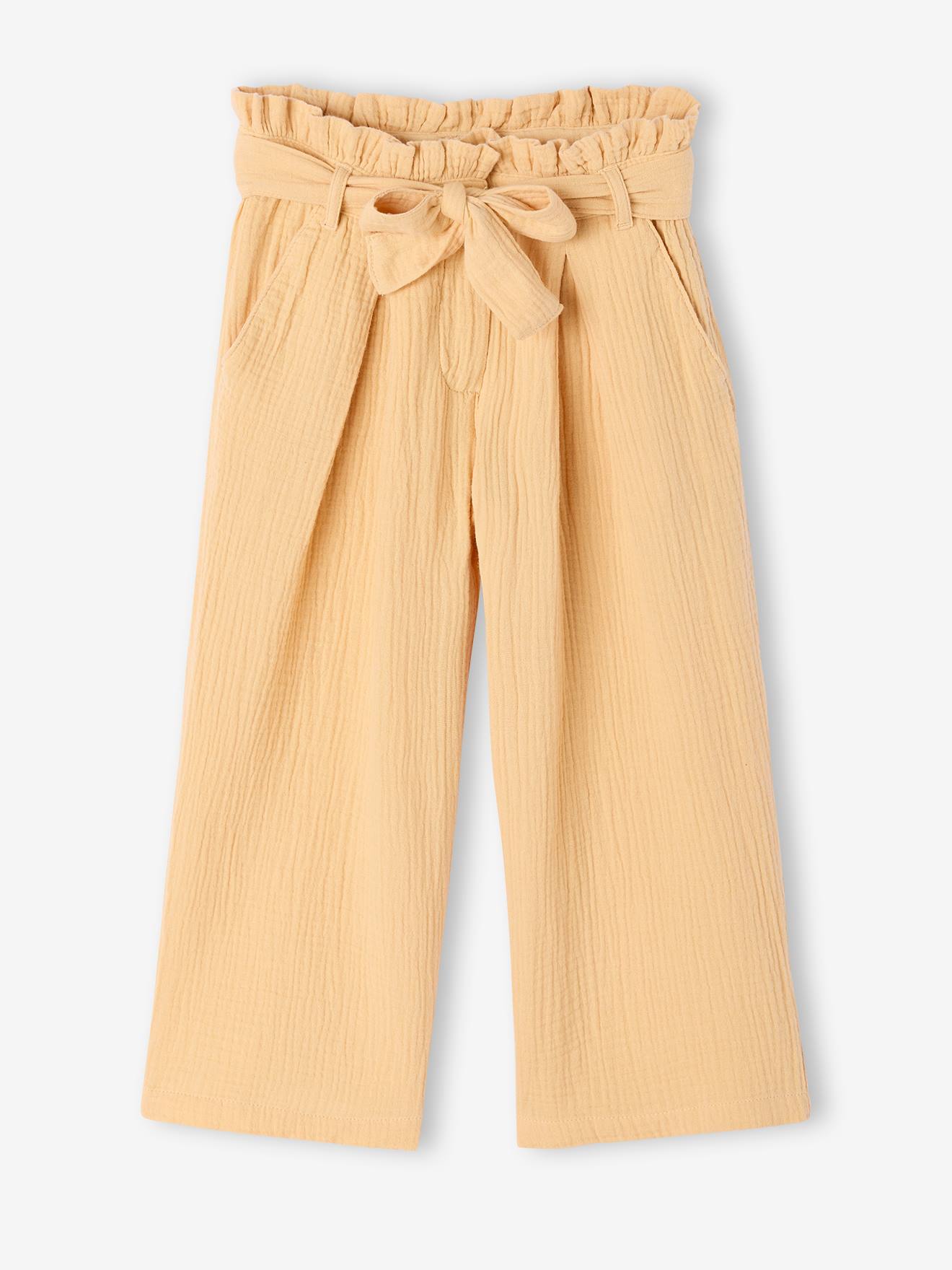 Pantacourt fille large gaze de coton style paperbag jaune 20 €