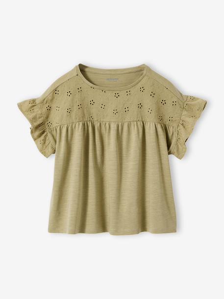 Fille-T-shirt, sous-pull-T-shirt-T-shirt fille manches détails brodés