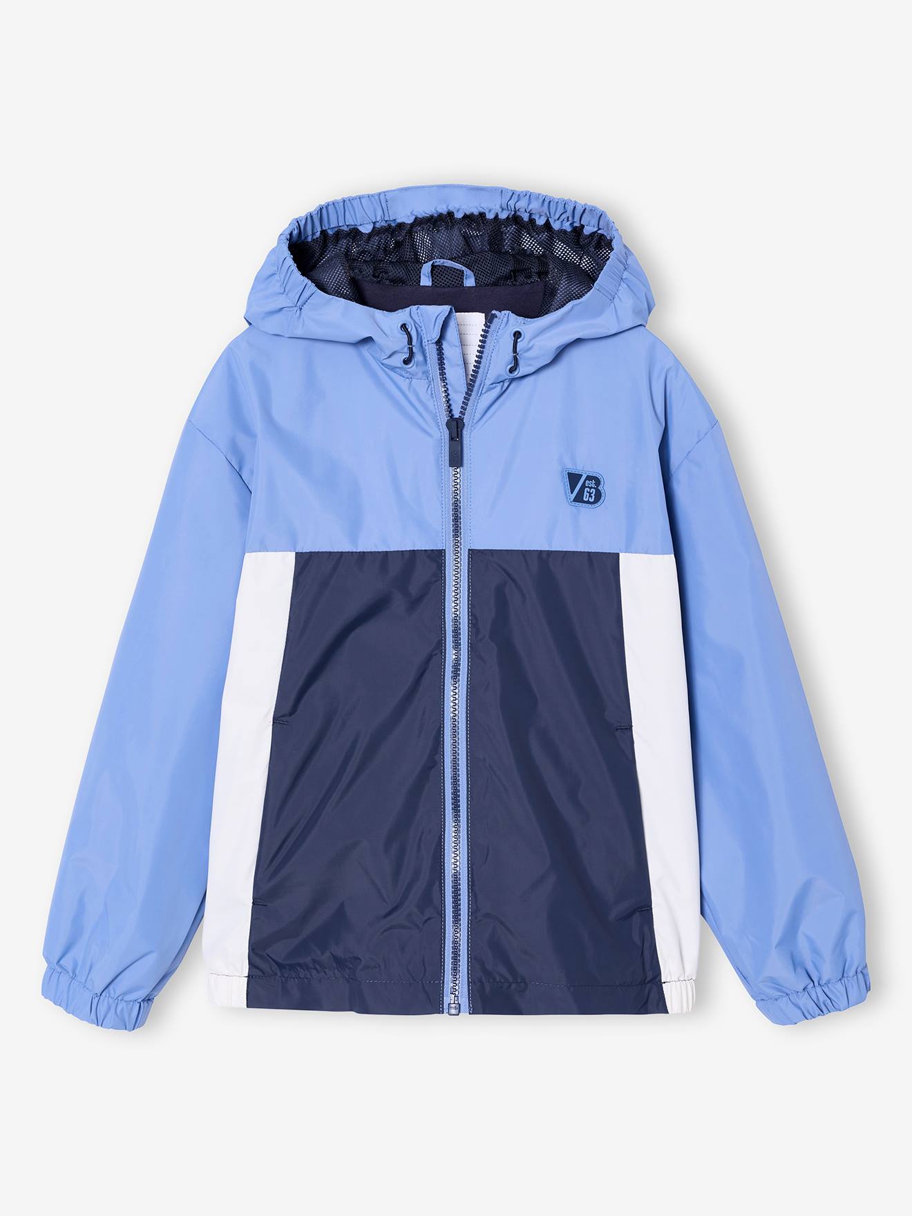 Blouson garçon coupe-vent colorblock bleu moyen