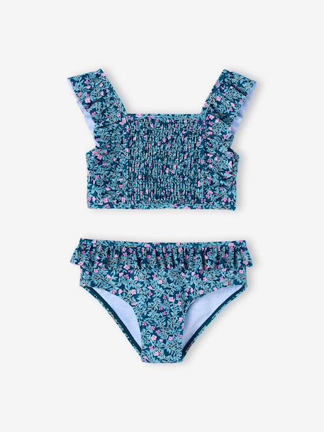 Maillot de bain 2 pièces fille fleurs vert émeraude 2 - vertbaudet enfant 