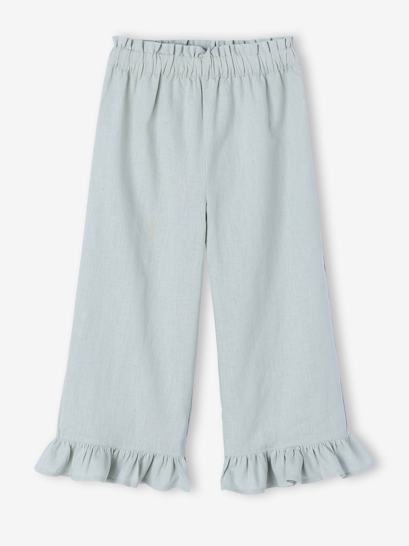 Pantacourt fille large volants vert sauge