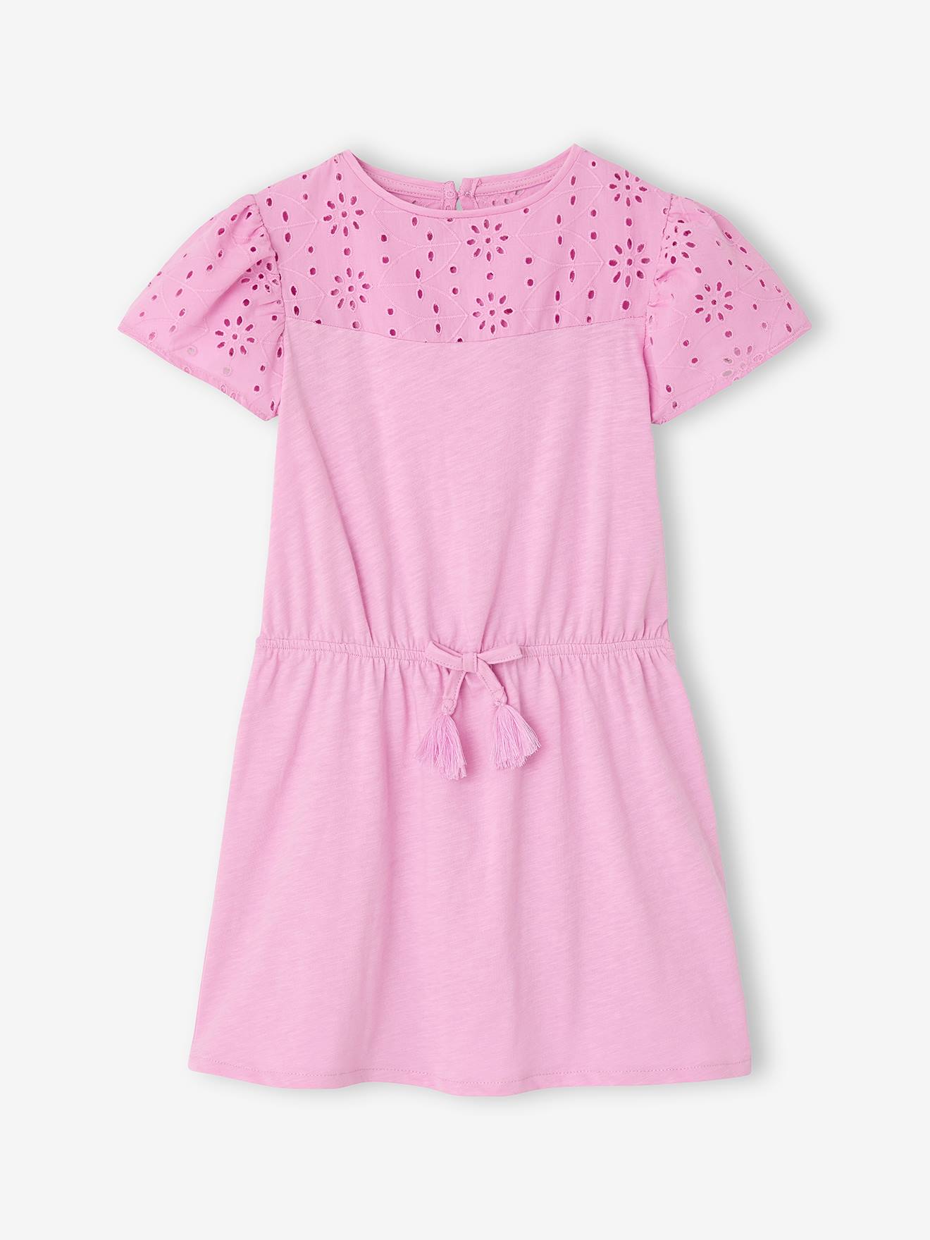 Robe détails en broderie anglaise fille mauve
