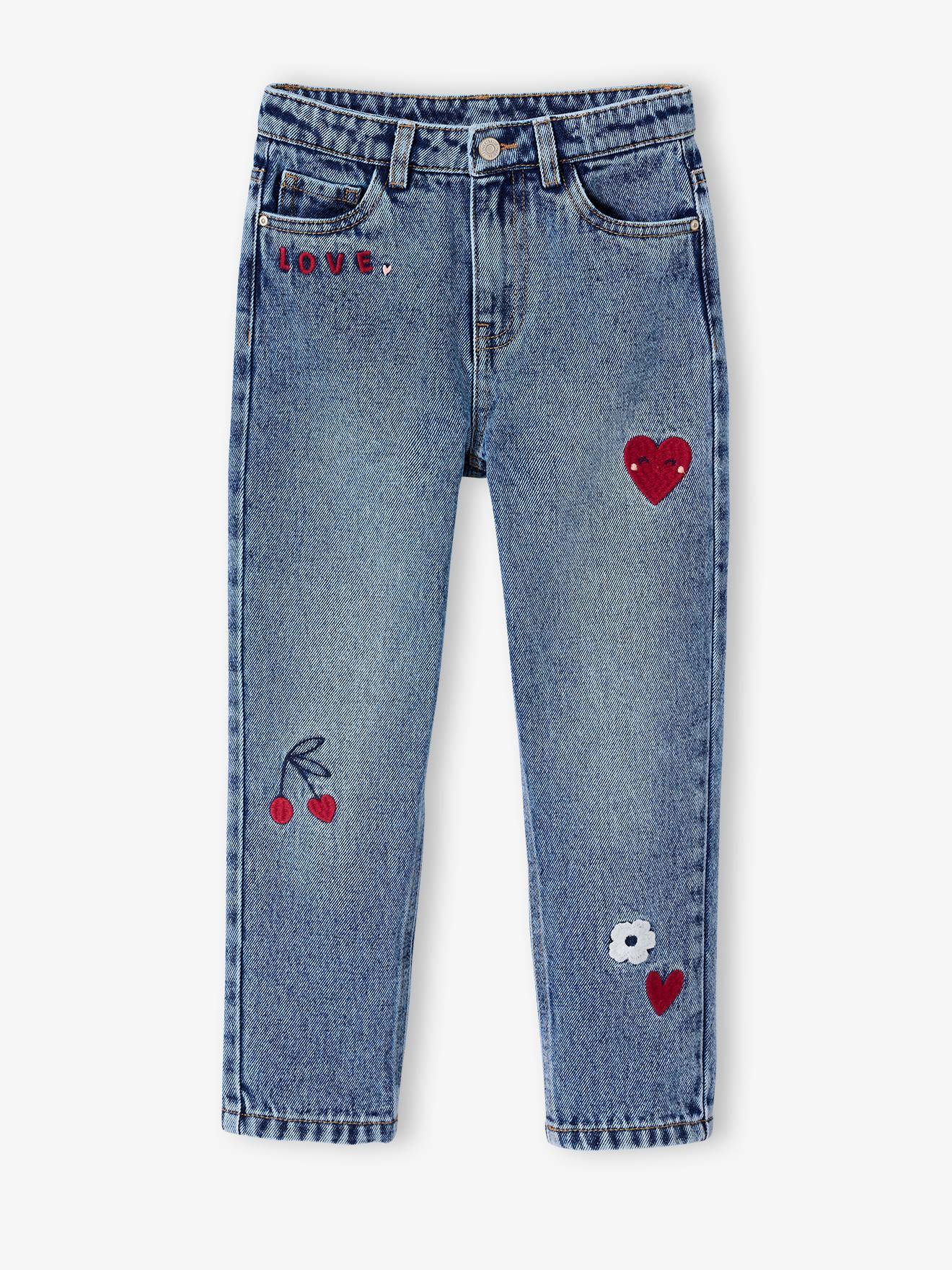 Jean fille mom brod fleurs bleu moyen 26 €