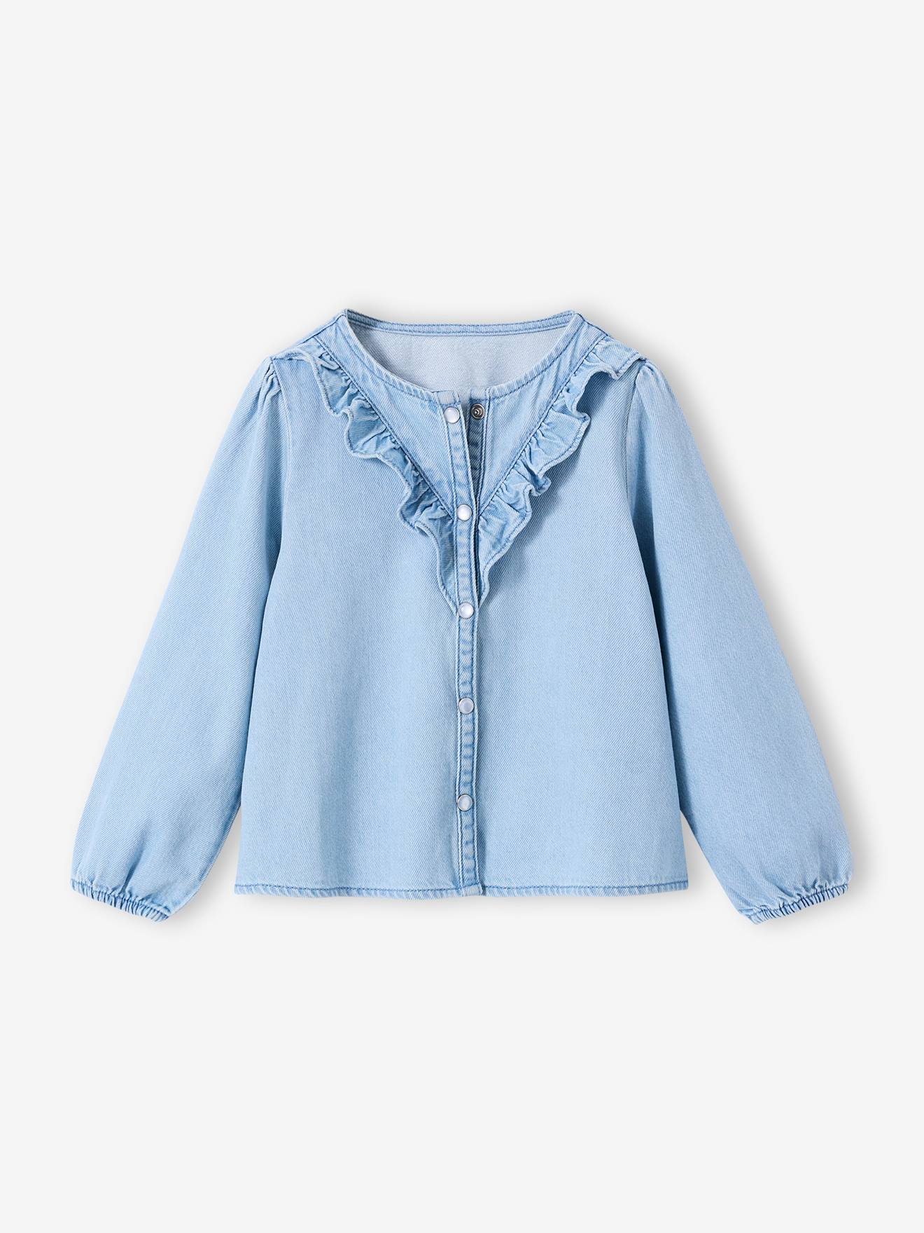 Chemise fille denim coton stone