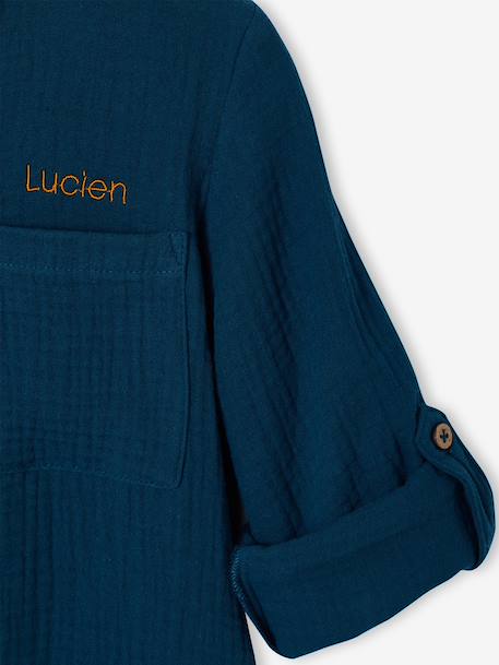 Chemise en gaze de coton personnalisable garçon manches retroussables Bleu moyen+bleu pétrole+écru+vert+vert d'eau 14 - vertbaudet enfant 