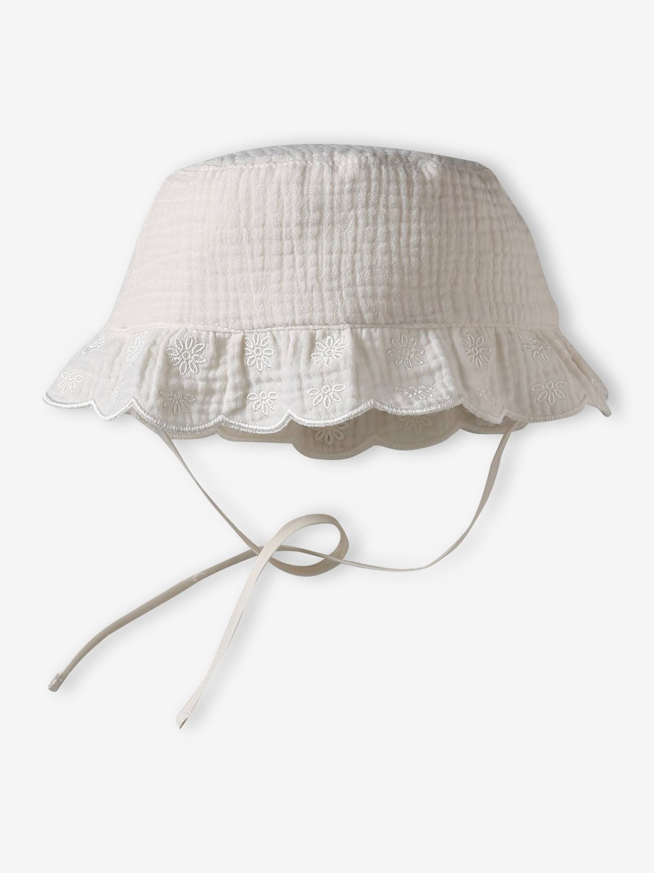 Chapeau bébé fille bords festonnés écru