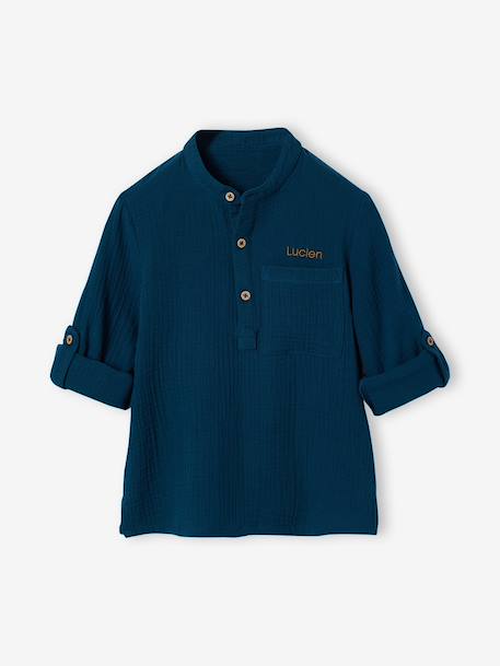 Chemise en gaze de coton personnalisable garçon manches retroussables Bleu moyen+bleu pétrole+écru+vert+vert d'eau 11 - vertbaudet enfant 
