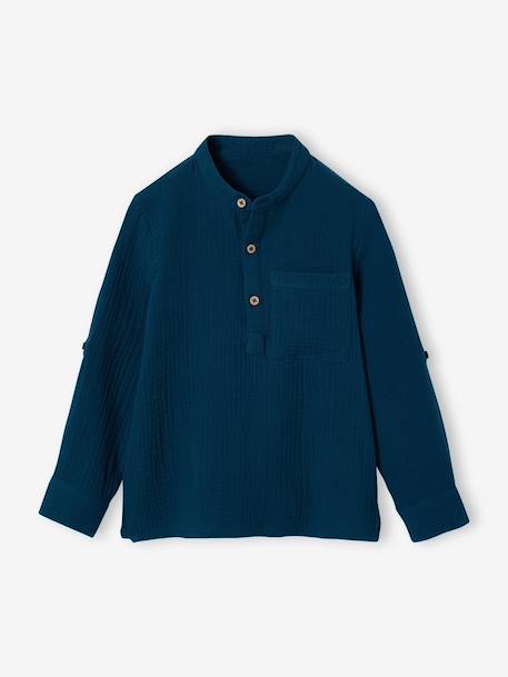 Chemise en gaze de coton personnalisable garçon manches retroussables Bleu moyen+bleu pétrole+écru+vert+vert d'eau 10 - vertbaudet enfant 