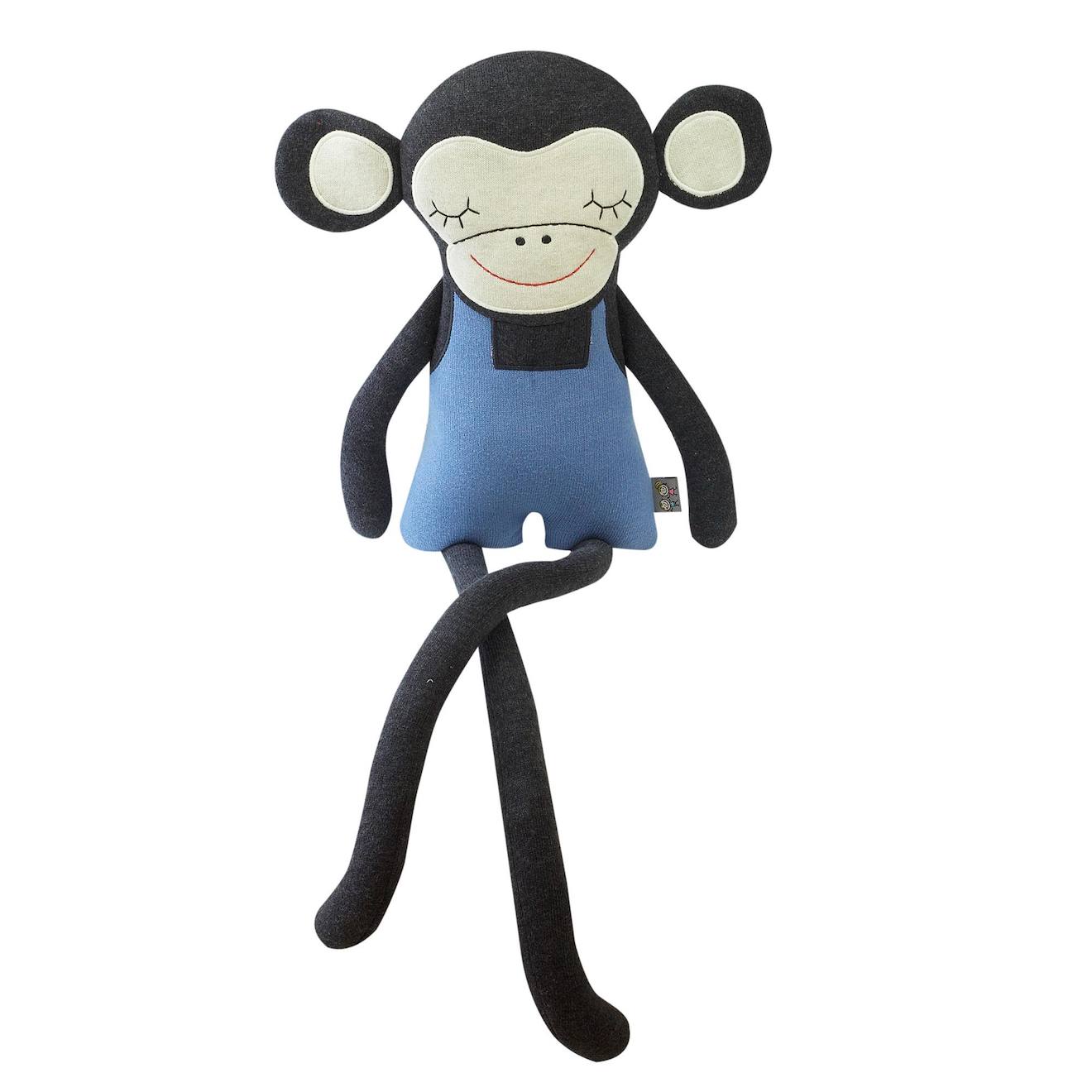 Grande Peluche Singe En Coton Tricoté Bleu
