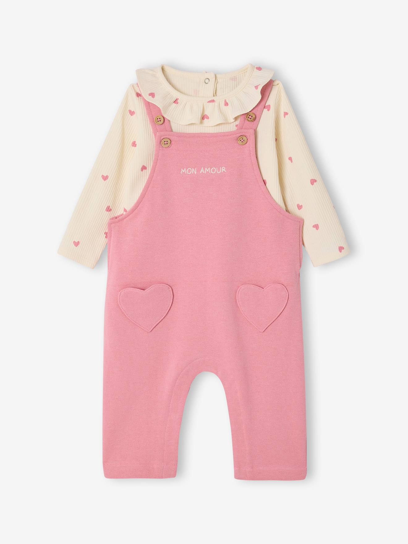 Ensemble salopette bébé fille rose