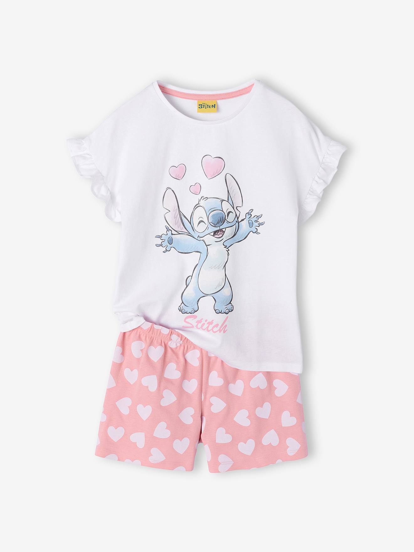 Pyjashort fille coton Lilo & Stitch rose bonbon