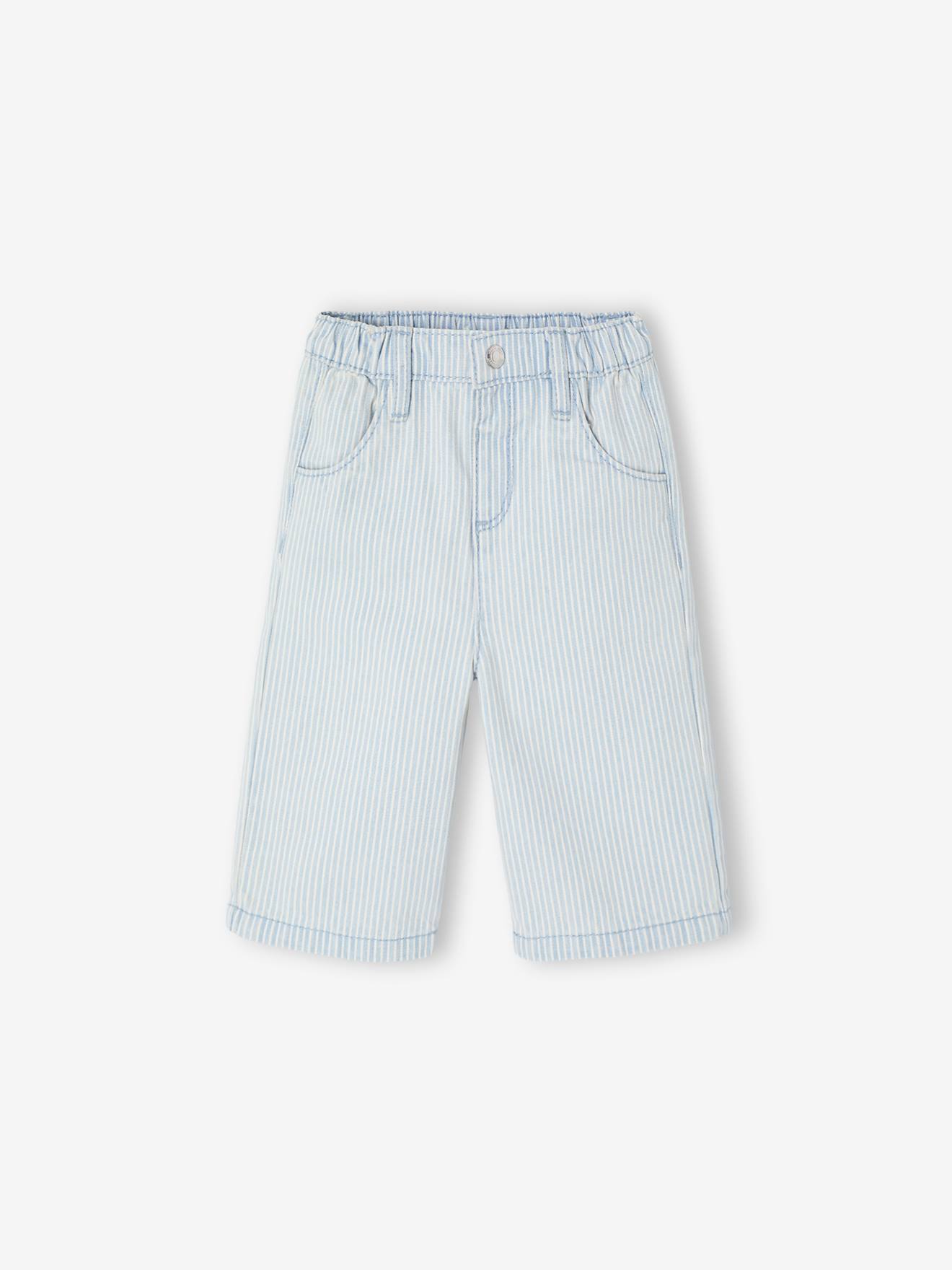 Pantalon large bébé fille rayé bleu