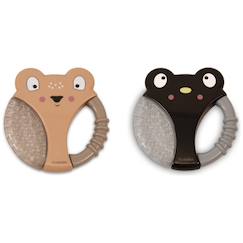 Puériculture-Lot de 2 anneaux de dentition animaux beige et noir