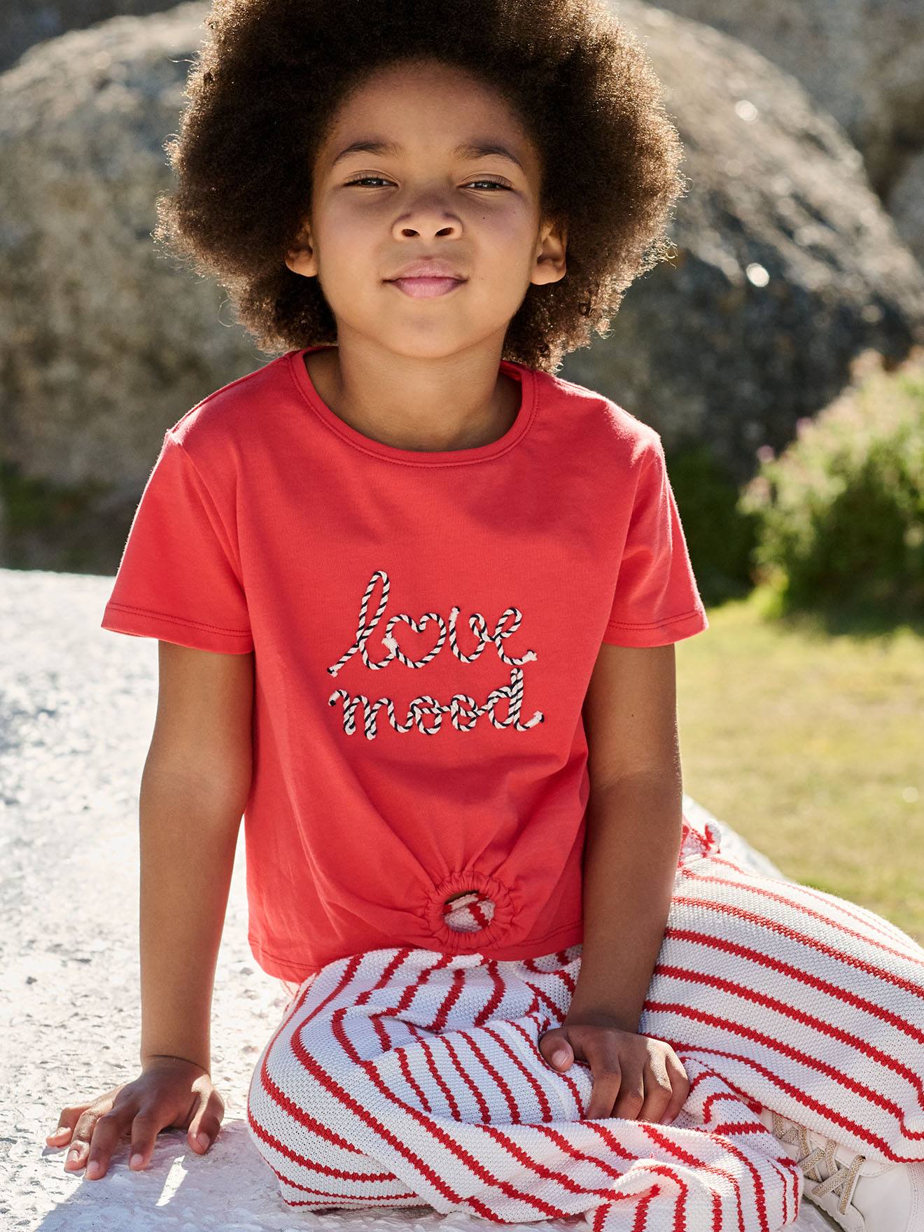 T-shirt fille détail noeud fantaisie rouge