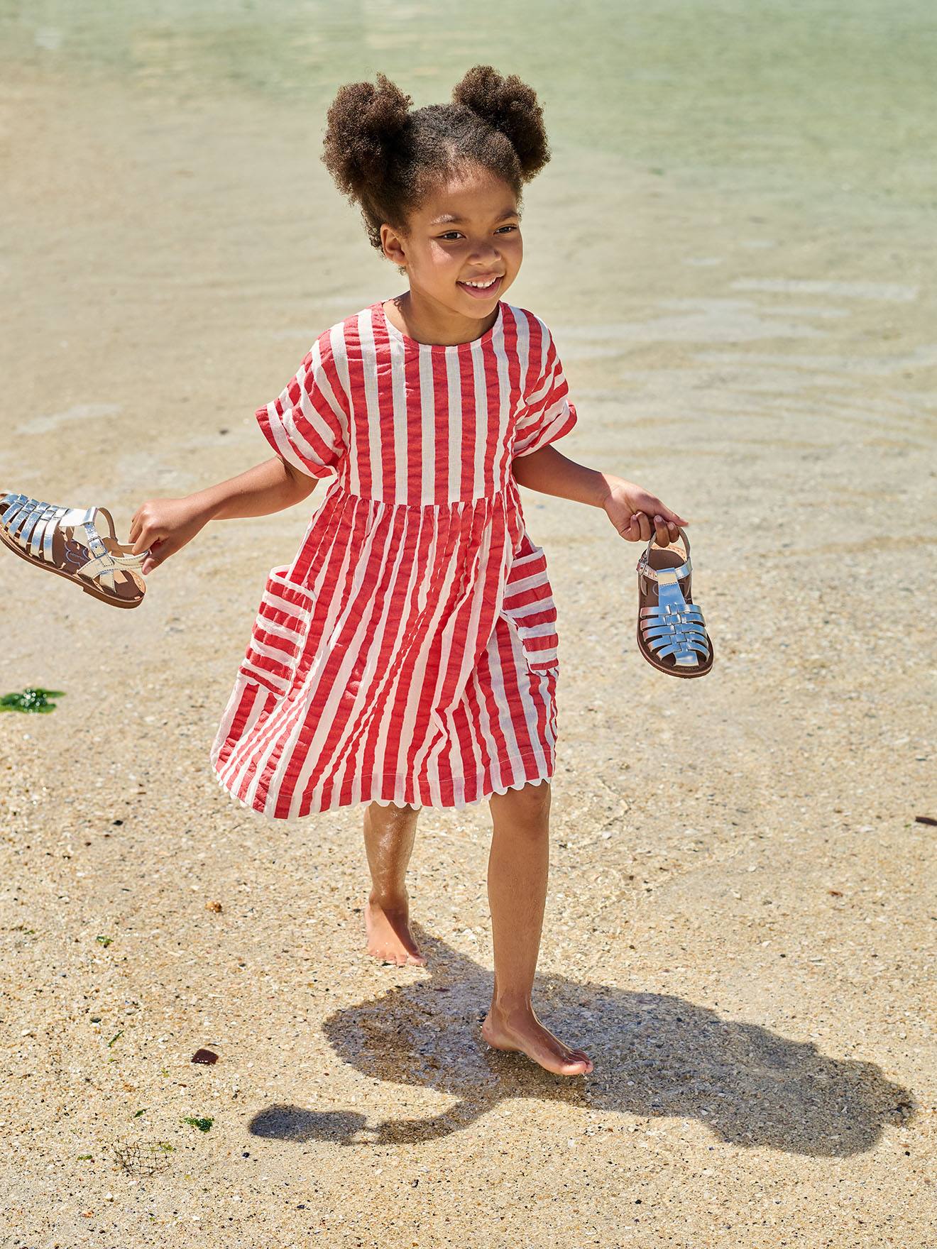 Robe fille en seersucker rayé rouge