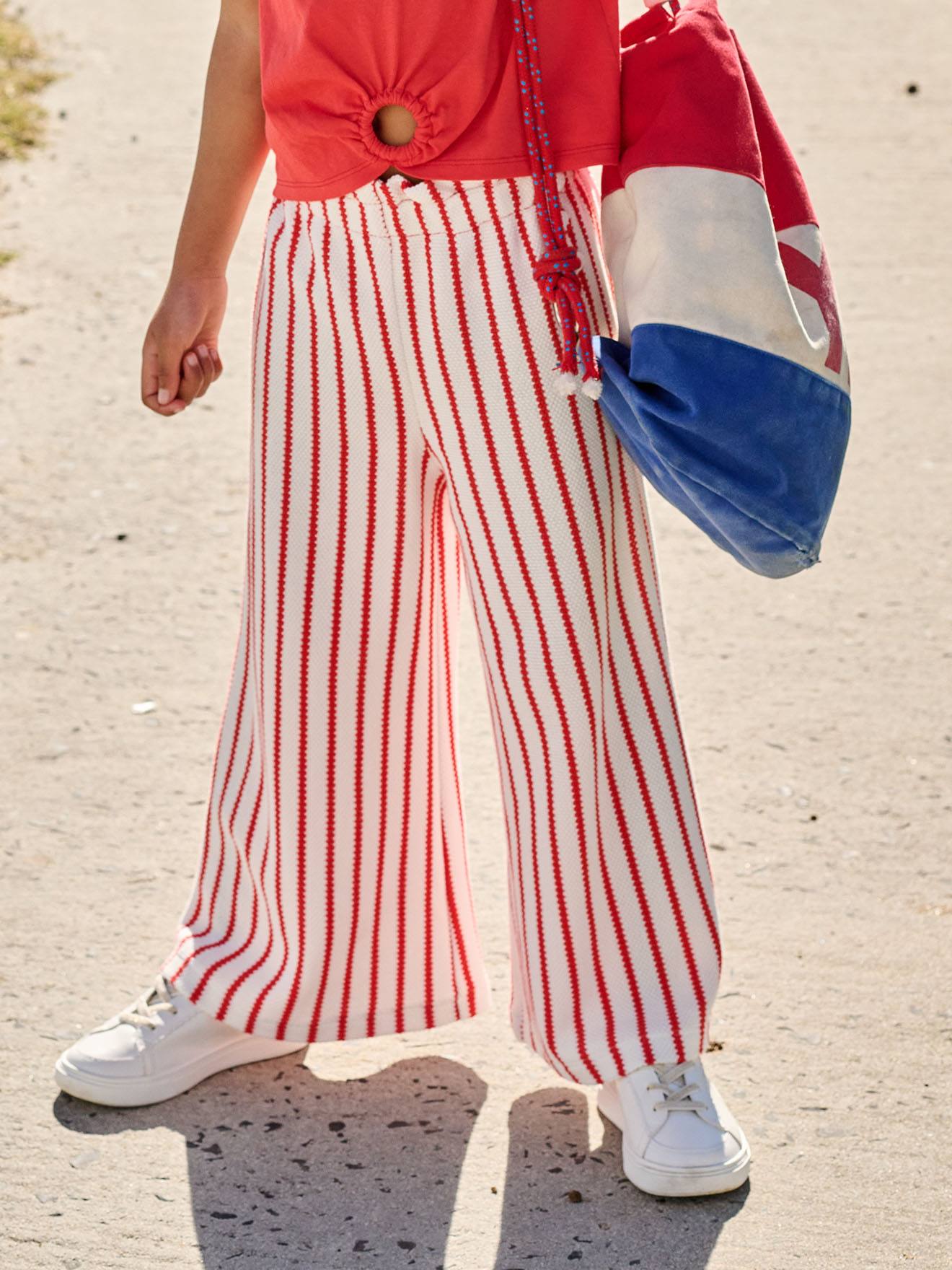 Legging large rayé en maille rayé rouge