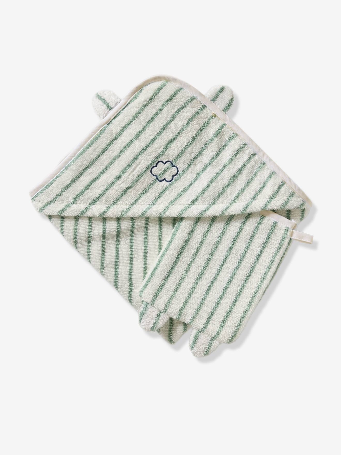 Cape de bain personnalisable et gant de toilette BIO vert sauge (Vertbaudet) - Image 2