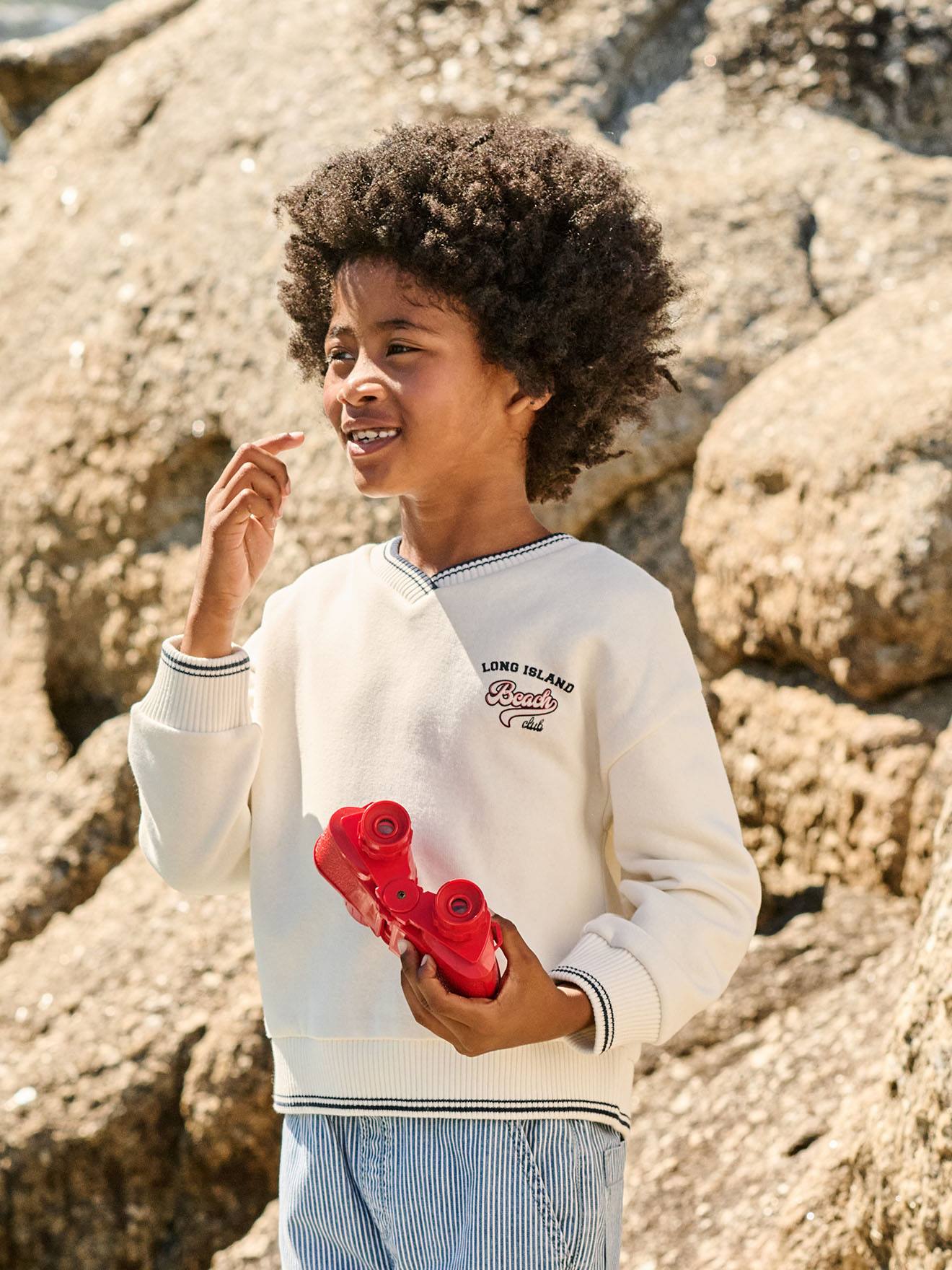 Sweat garçon col V écru